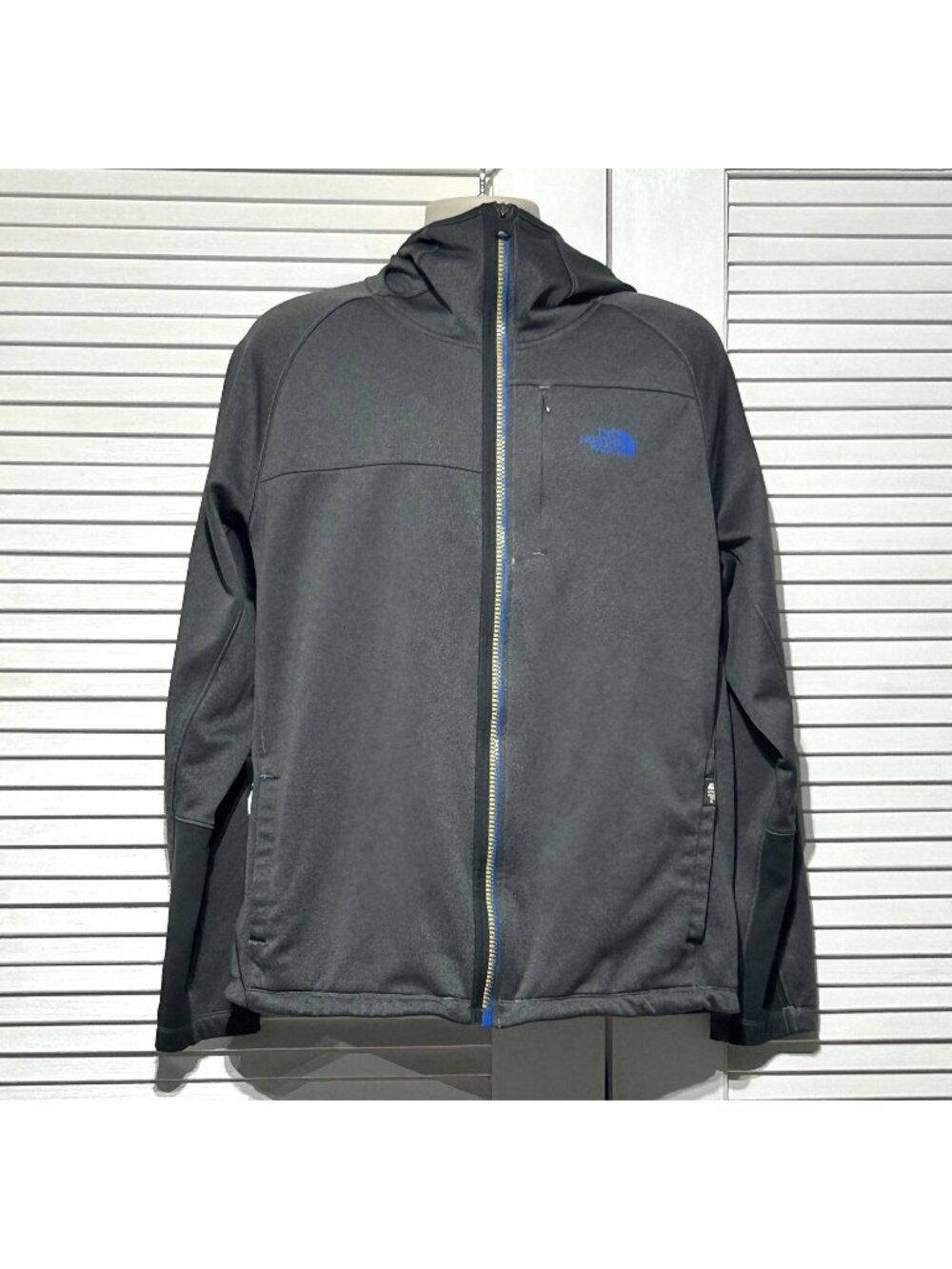 The North Face Men's Gray Full-Zip Hooded Jacket With Blue Logo Size XL 3045